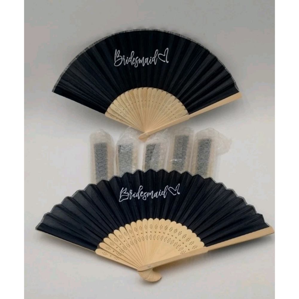 Bridesmaid Folding Hand Fans Black Set Of 7